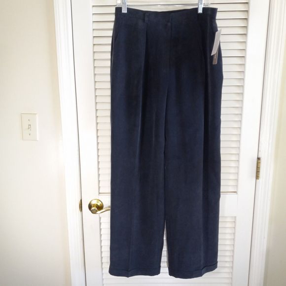Jones New York Silk Lined Blue Pants Size 14 Pockets Wide Leg Cuffed Hems NEW - Picture 2 of 16